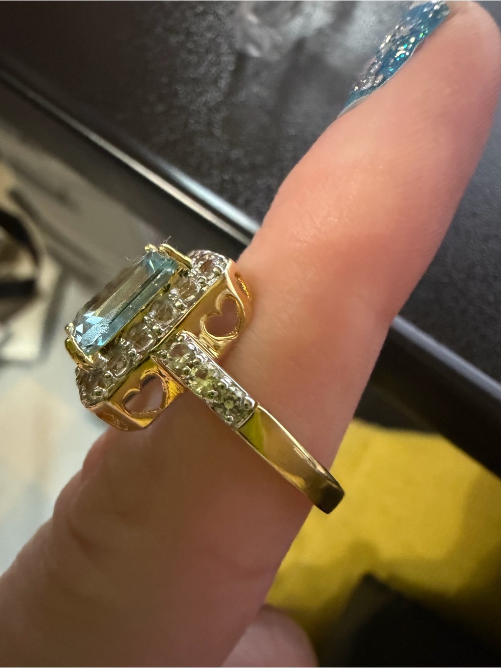 6 carat Blue topaz Emerald-Cut Halo Ring - Picture 2 of 5